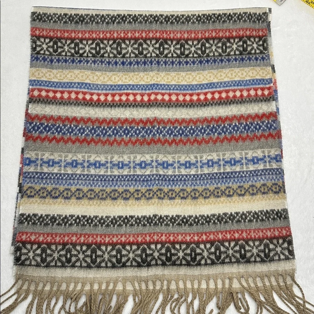 V Fraas Casmink Multicolor Fairisle Patterned Winter Scarf with Fringe 70”x15”